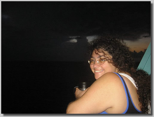 Ruthie on deck 9 at night