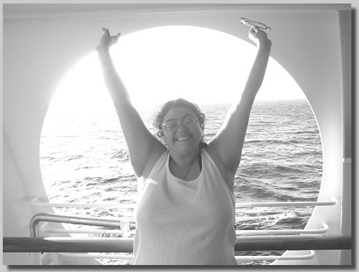Rooty Jr. at the big porthole window on deck 5