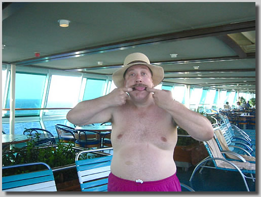 Gush being silly by the pool on deck 9