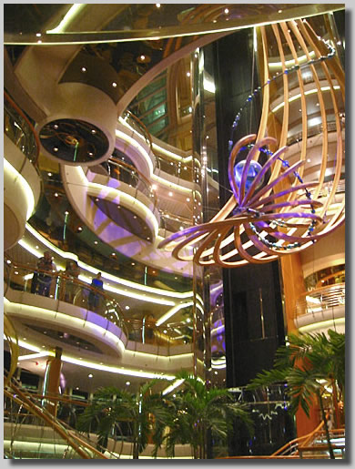 This is a view of the Centrum, which was a 7-story atrium in the center of the ship. This view is from deck 4 looking upwards.