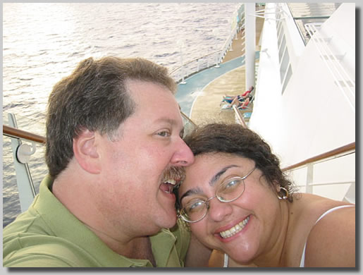 Dennis and Ruthie on Deck 11 looking doen to Deck 10