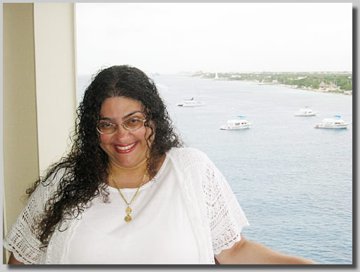 Ruthie on the balcony of the Library on deck 7