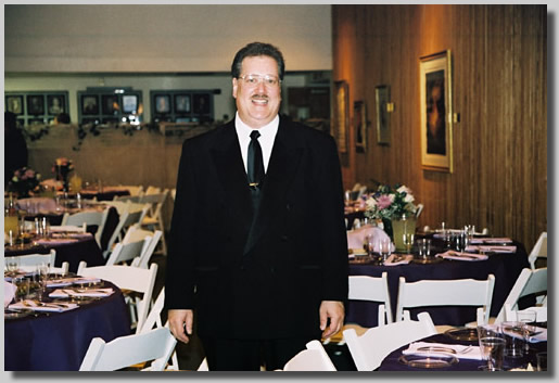 Gushin standing all alone in the reception hall area before anyone else arrived at the shul.